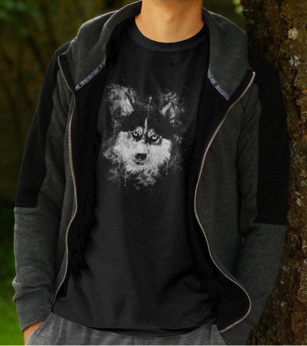 Husky Dog Face Watercolor Splatter T-Shirt