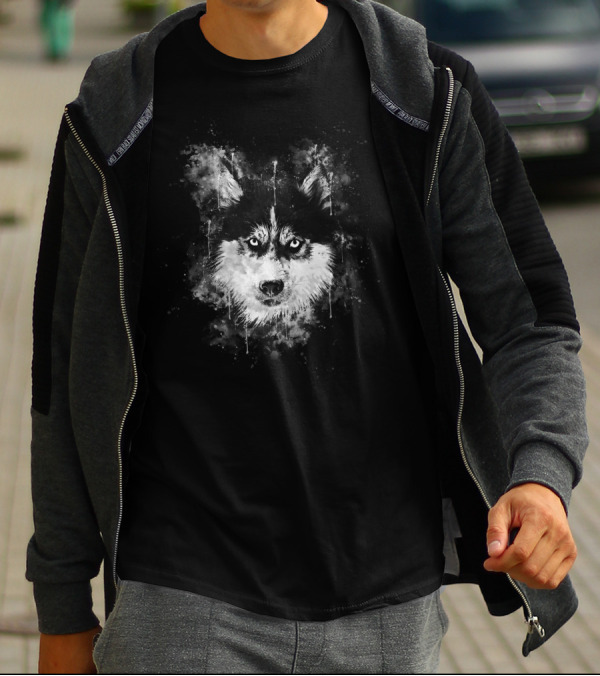 Husky Dog Face Watercolor Splatter T-Shirt