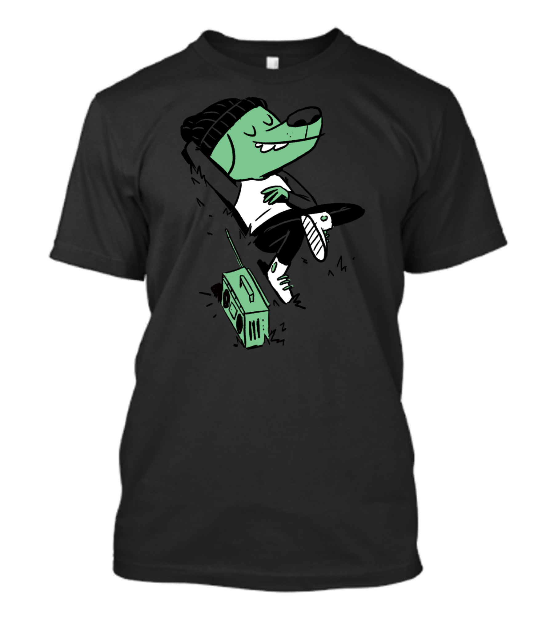 Relaxed Green Dog Chilling With Boombox And Beanie T-Shirt
