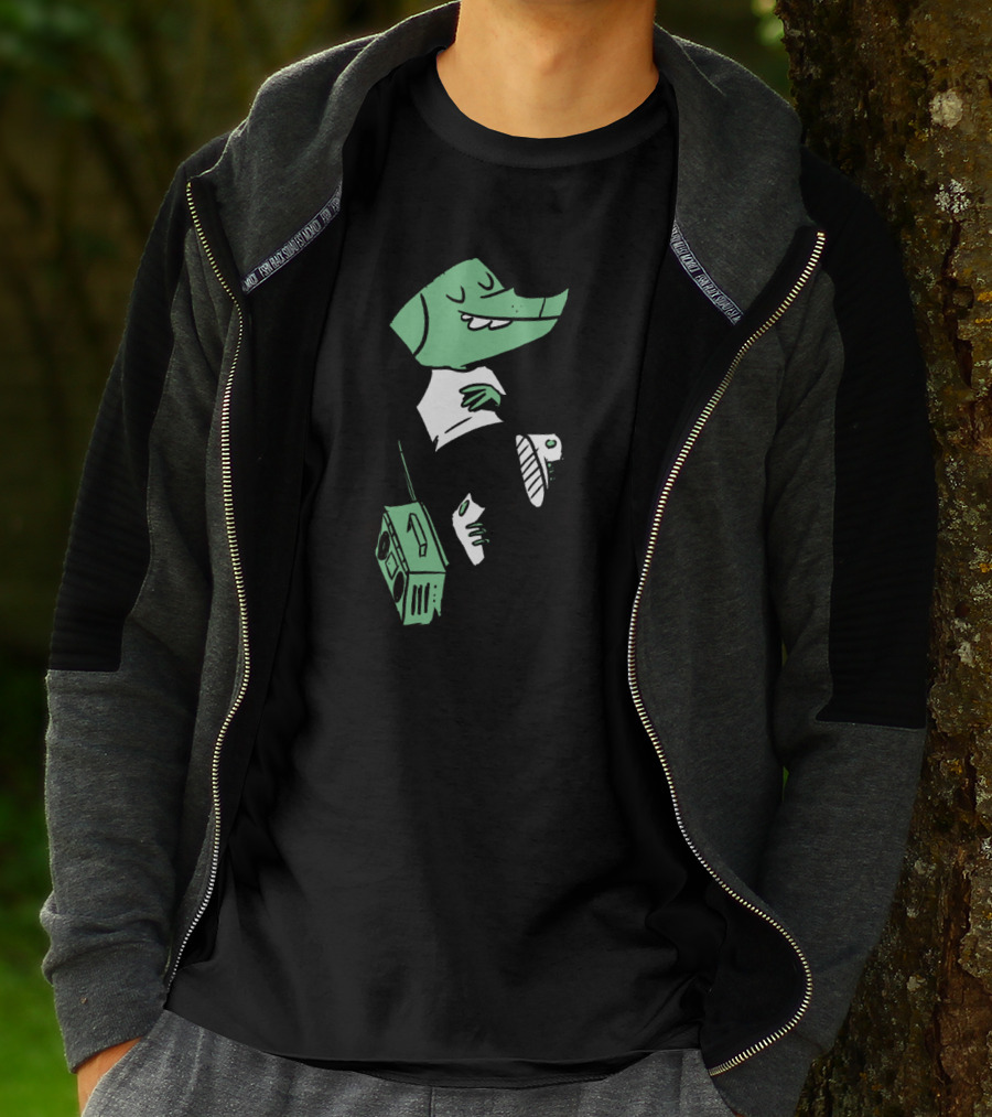 Relaxed Green Dog Chilling With Boombox And Beanie T-Shirt