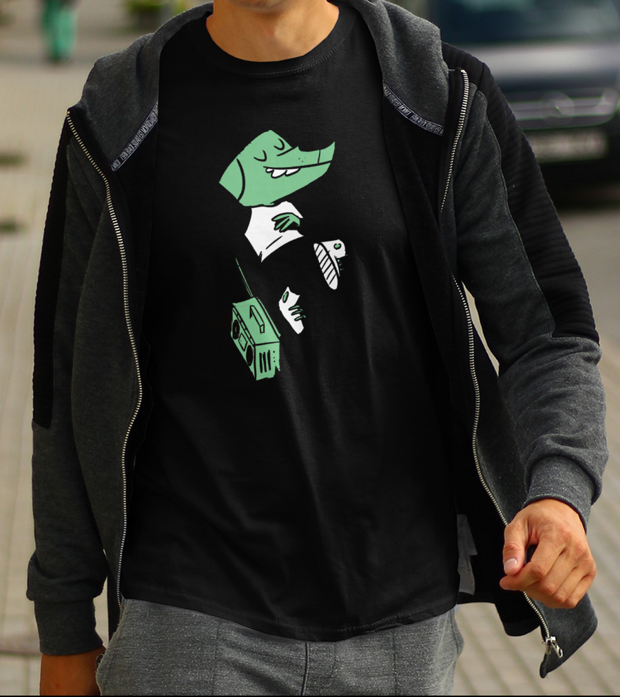 Relaxed Green Dog Chilling With Boombox And Beanie T-Shirt