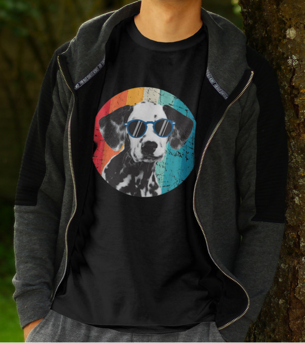 Vintage Dalmatian Cool Dog With Sunglasses Retro Stripes T-Shirt