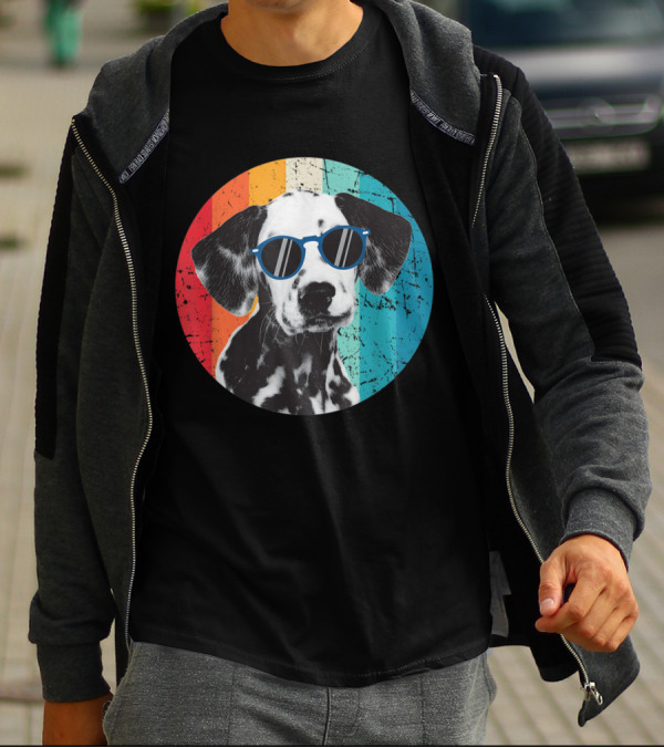 Vintage Dalmatian Cool Dog With Sunglasses Retro Stripes T-Shirt