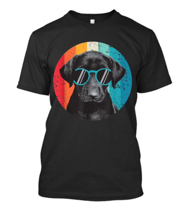 Vintage Labrador Dog With Sunglasses Retro Stripes T-Shirt