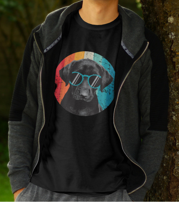 Vintage Labrador Dog With Sunglasses Retro Stripes T-Shirt