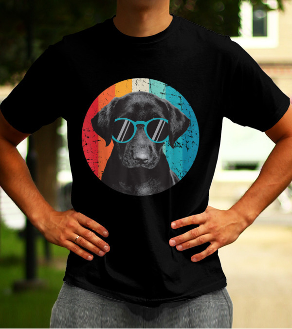 Vintage Labrador Dog With Sunglasses Retro Stripes T-Shirt