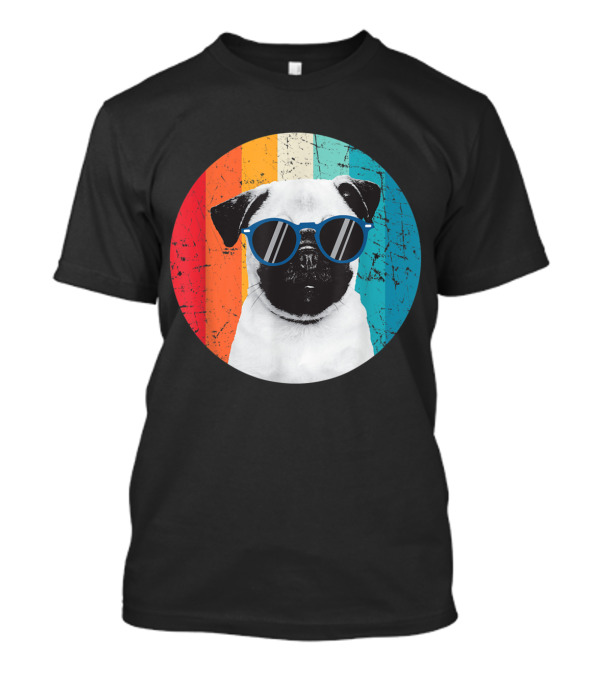 Vintage Pug Dog Lover Sunglasses Owner Retro Colorful Background T-Shirt
