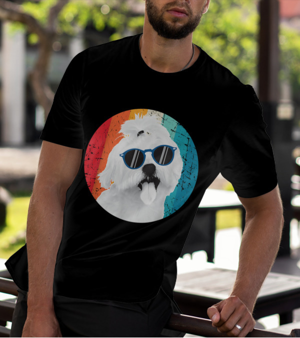 Retro Rainbow Sunglasses Maltese Dog T-Shirt