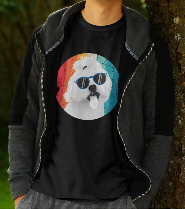 Retro Rainbow Sunglasses Maltese Dog T-Shirt