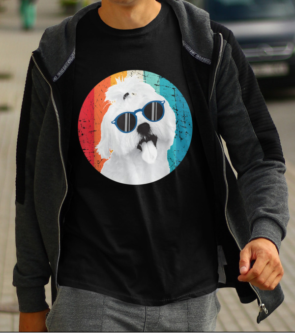 Retro Rainbow Sunglasses Maltese Dog T-Shirt