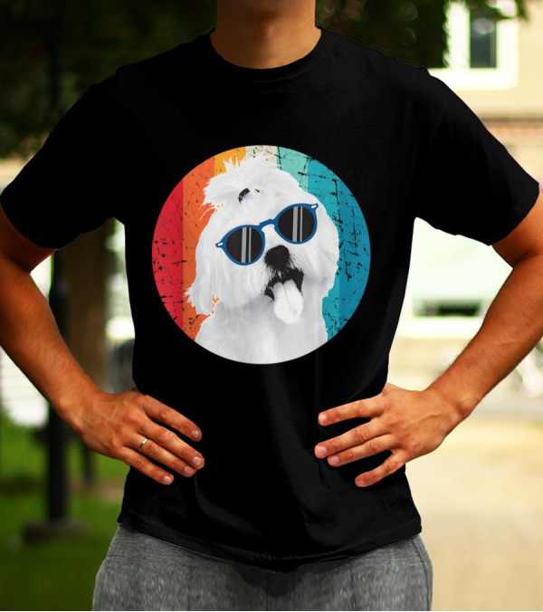 Retro Rainbow Sunglasses Maltese Dog T-Shirt