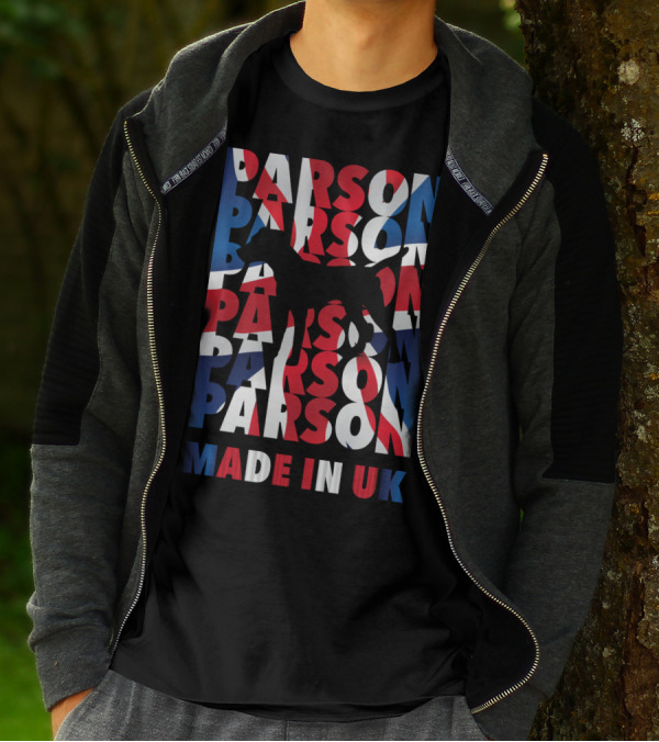 Parson Terrier Silhouette With Union Jack Colors Made In UK T-Shirt