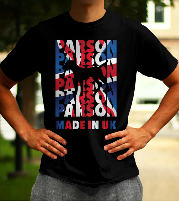 Parson Terrier Silhouette With Union Jack Colors Made In UK T-Shirt