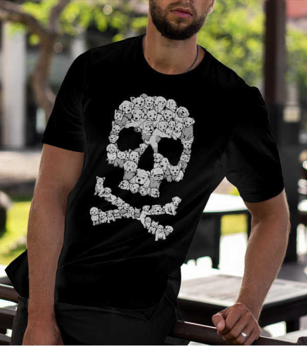 Pawsitively Bitchin Puppy Skull Design With Dogs Forming Skull And Crossbones T-Shirt