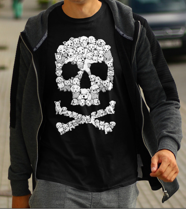Pawsitively Bitchin Puppy Skull Design With Dogs Forming Skull And Crossbones T-Shirt
