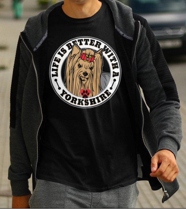 Life Is Better With A Yorkshire Terrier Adorable Dog Paw Print Bow T-Shirt
