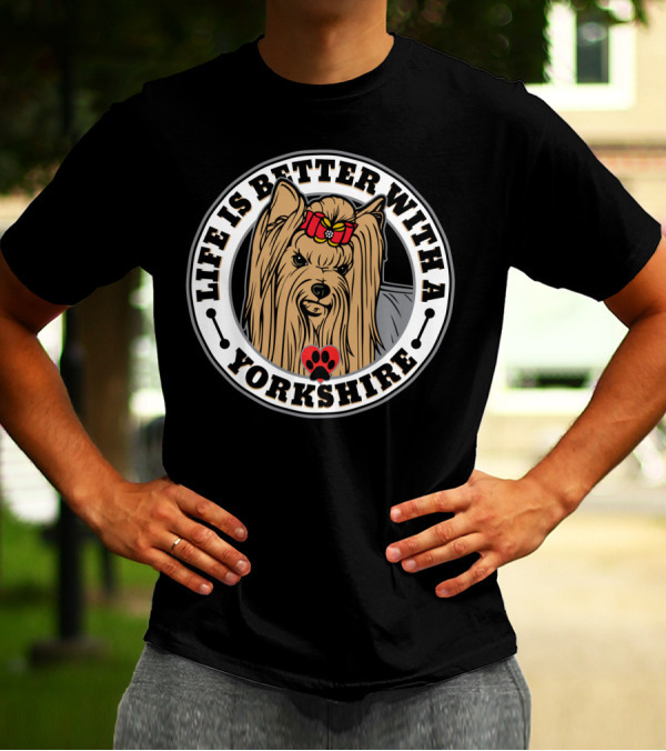 Life Is Better With A Yorkshire Terrier Adorable Dog Paw Print Bow T-Shirt