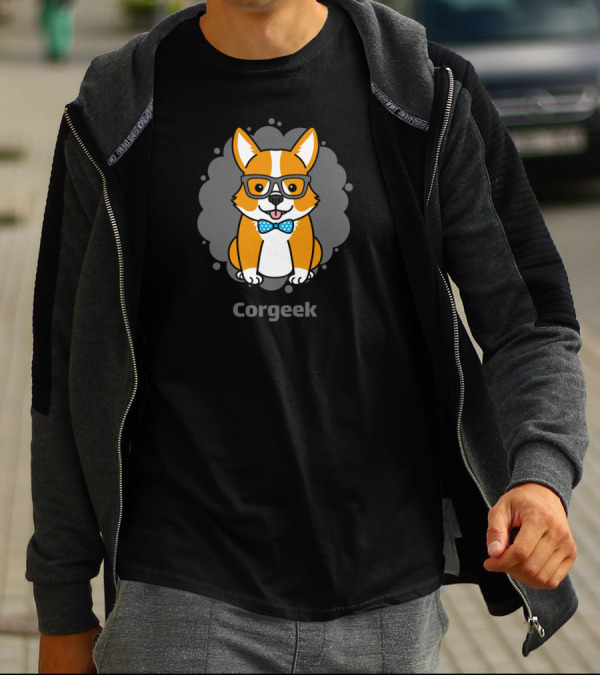 Corgeek Cute Corgi With Glasses And Blue Bow Tie T-Shirt