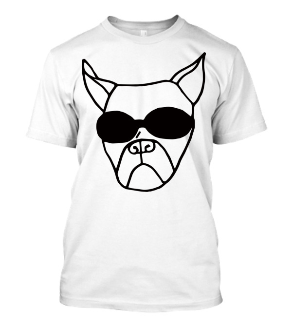 Dog With Sunglasses Line Art Black Outline T-Shirt