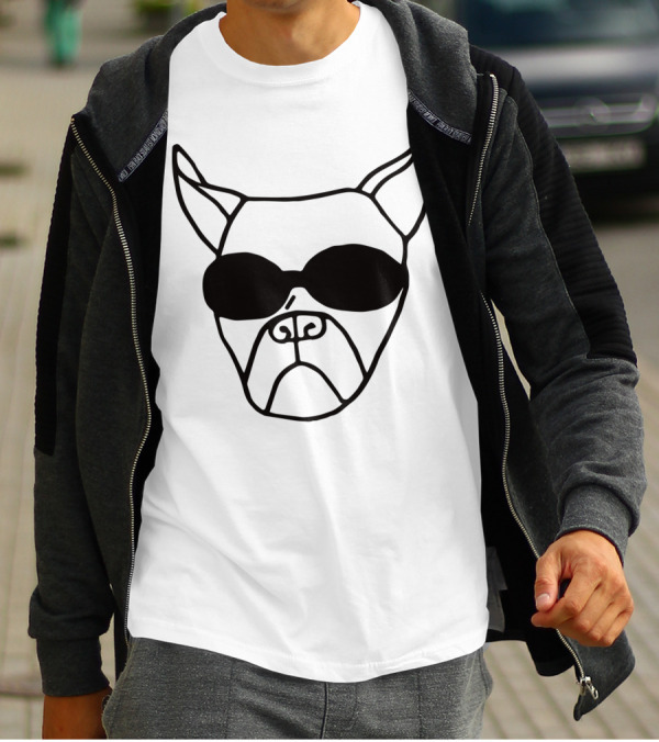 Dog With Sunglasses Line Art Black Outline T-Shirt