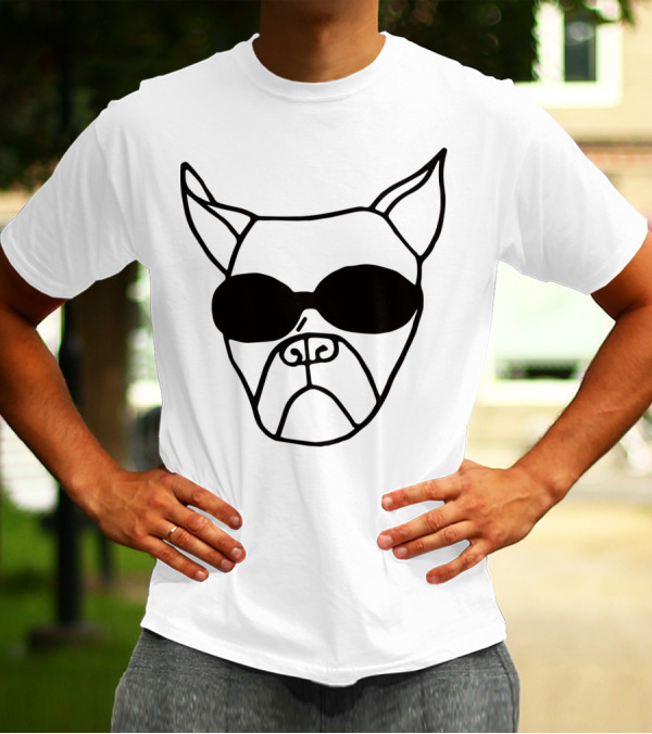 Dog With Sunglasses Line Art Black Outline T-Shirt