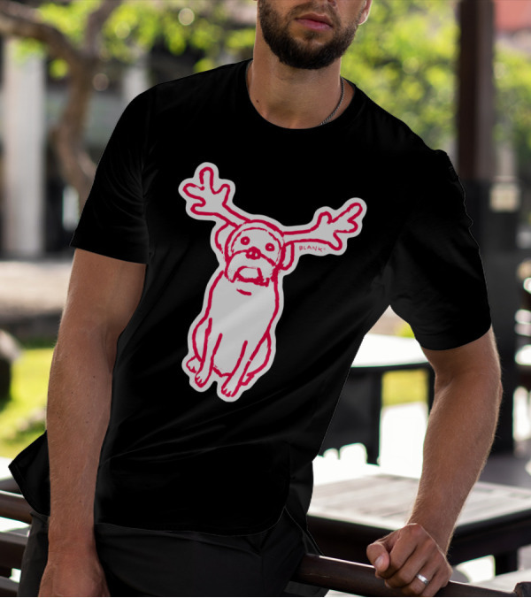 Scamp The Reindeer Dog With Antlers And 'Blank' Text T-Shirt