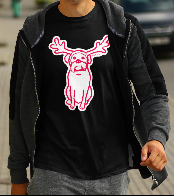 Scamp The Reindeer Dog With Antlers And 'Blank' Text T-Shirt