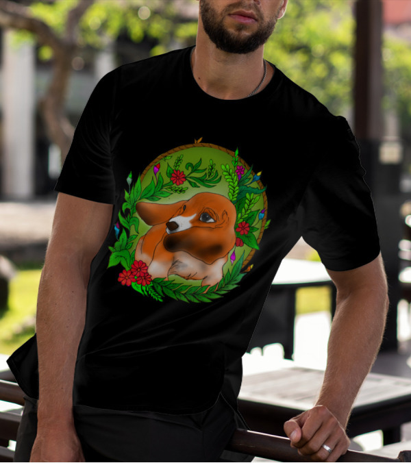Dog Surrounded By Vibrant Blossoms And Greenery T-Shirt