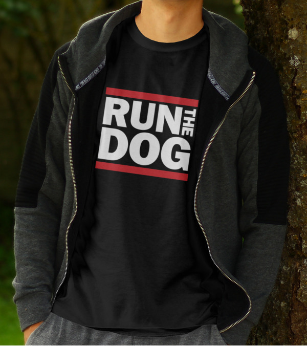 RUN THE DOG Bold Red And White Block Lettering T-Shirt