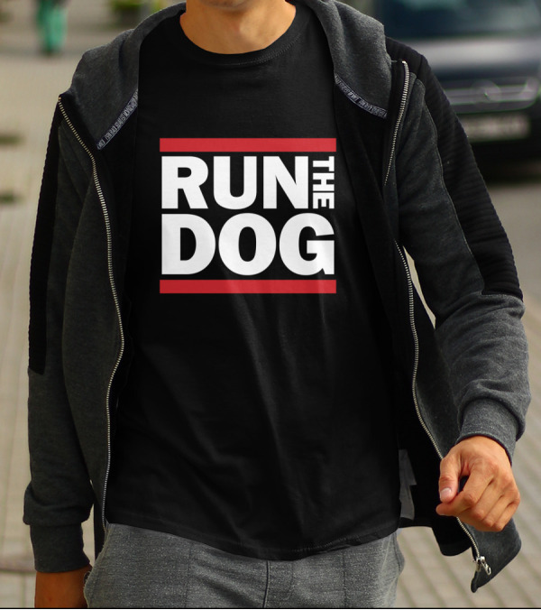 RUN THE DOG Bold Red And White Block Lettering T-Shirt