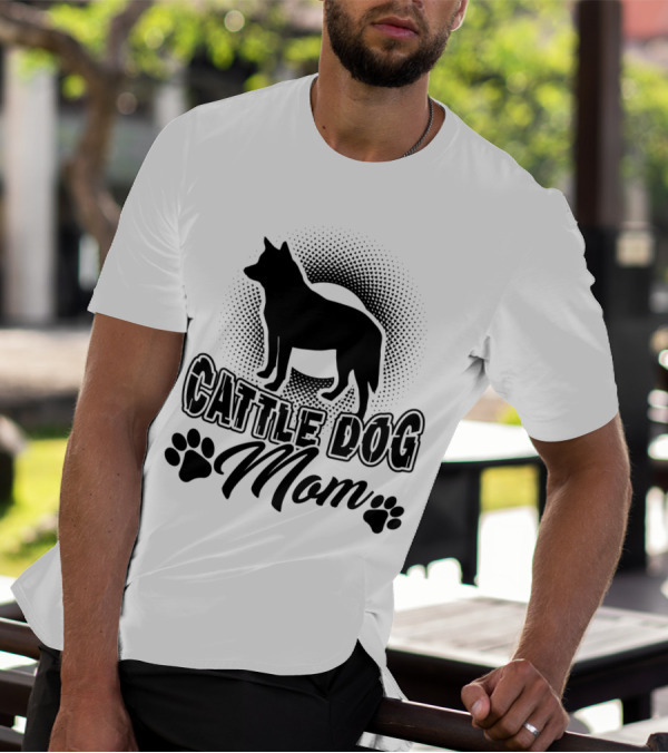 Cattle Dog Mom With Dog Silhouette And Paw Prints T-Shirt