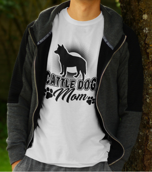 Cattle Dog Mom With Dog Silhouette And Paw Prints T-Shirt
