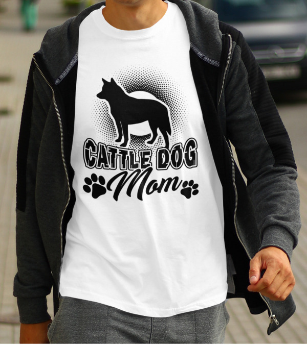 Cattle Dog Mom With Dog Silhouette And Paw Prints T-Shirt