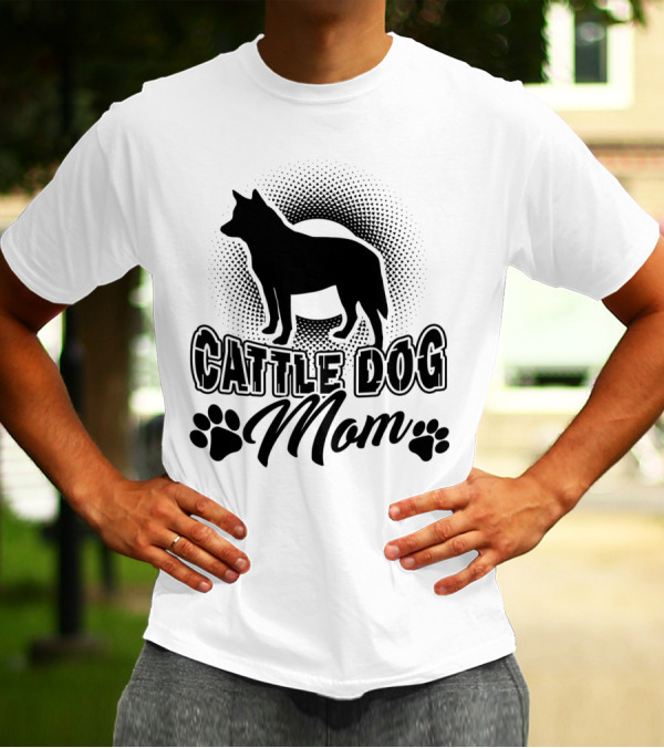 Cattle Dog Mom With Dog Silhouette And Paw Prints T-Shirt