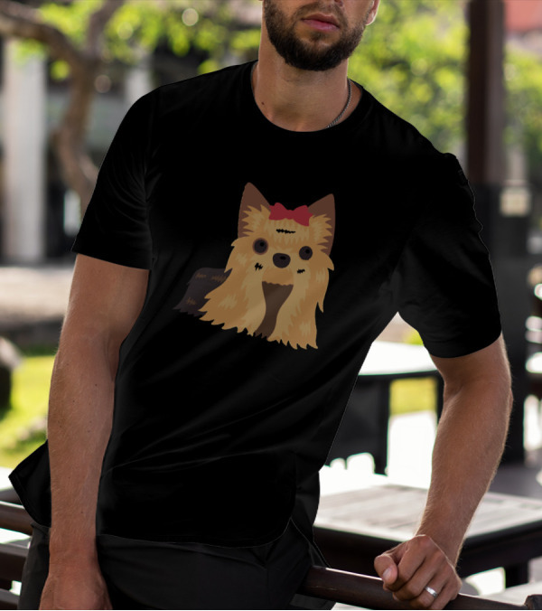 Terrier Dog Cute Cool Adorable Bow Drawing T-Shirt