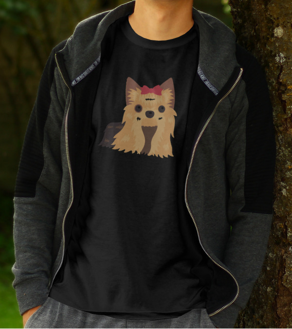 Terrier Dog Cute Cool Adorable Bow Drawing T-Shirt