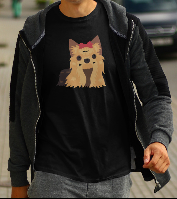 Terrier Dog Cute Cool Adorable Bow Drawing T-Shirt