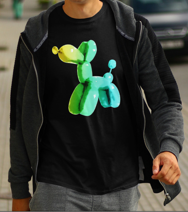 Balloon Dog Puppy In Gradient Green To Yellow Shades T-Shirt