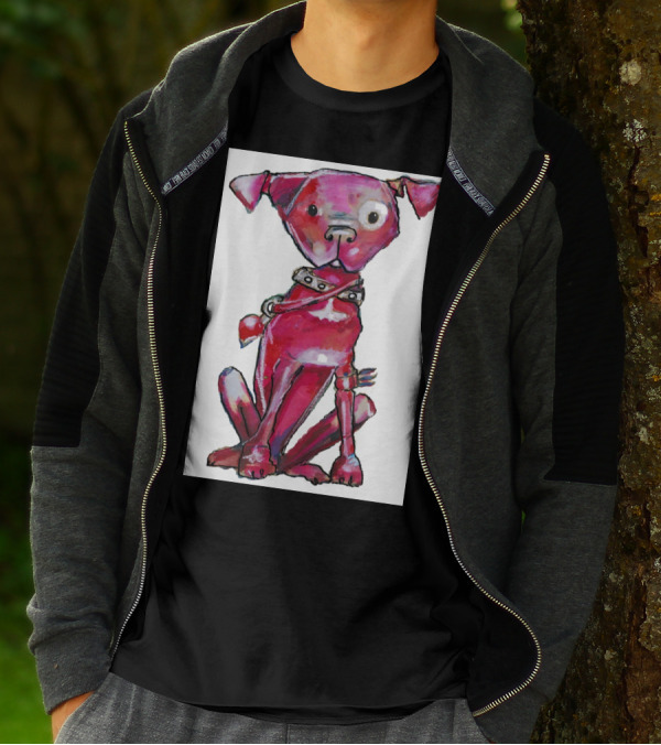 Whimsical Pink Dog With Collar T-Shirt