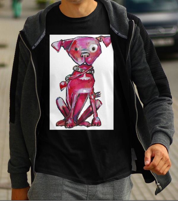 Whimsical Pink Dog With Collar T-Shirt