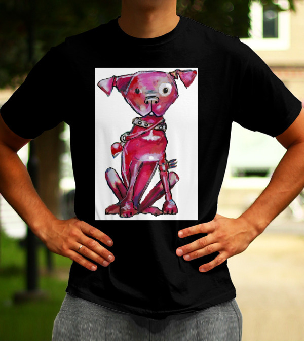 Whimsical Pink Dog With Collar T-Shirt