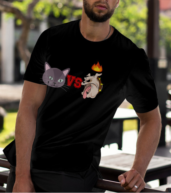 Cat VS Dog Fire Battle Face-Off T-Shirt