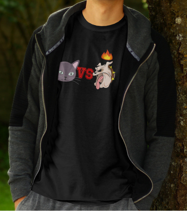 Cat VS Dog Fire Battle Face-Off T-Shirt