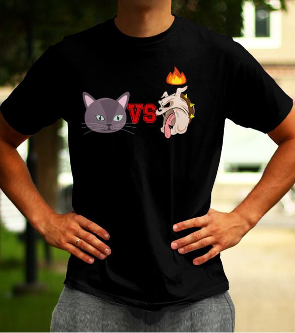 Cat VS Dog Fire Battle Face-Off T-Shirt