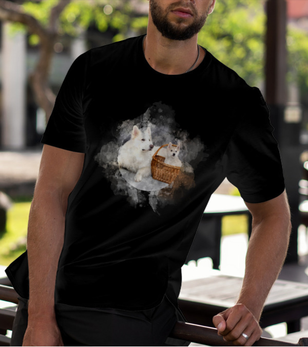Dog Cute Watercolor White Dogs And Basket T-Shirt