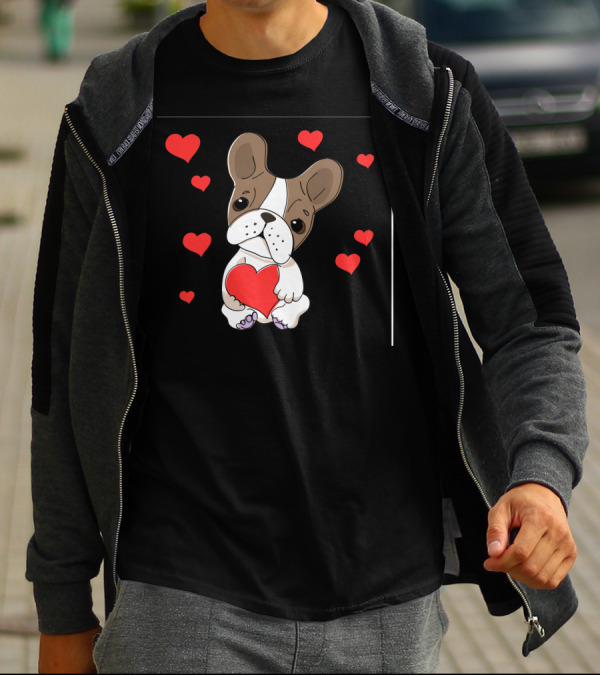 Animation Dog Cute Animate Comic Heart Holding Cartoon T-Shirt