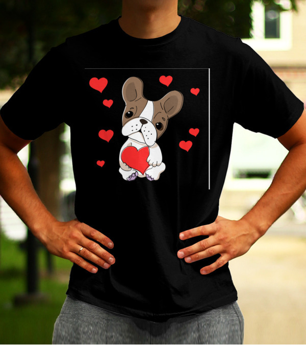 Animation Dog Cute Animate Comic Heart Holding Cartoon T-Shirt