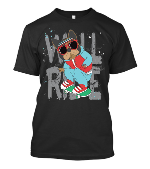 Cool Dog Skateboarding Will Ride Hand Flow Edge Movement T-Shirt