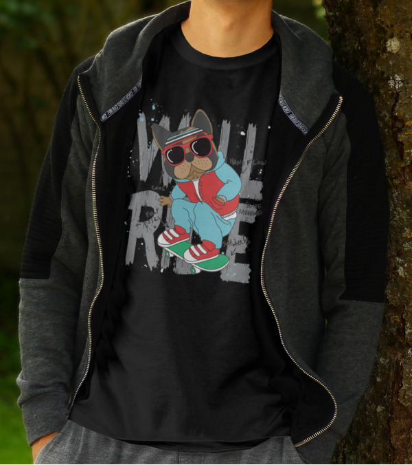 Cool Dog Skateboarding Will Ride Hand Flow Edge Movement T-Shirt