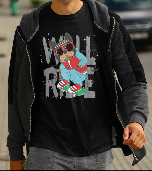 Cool Dog Skateboarding Will Ride Hand Flow Edge Movement T-Shirt